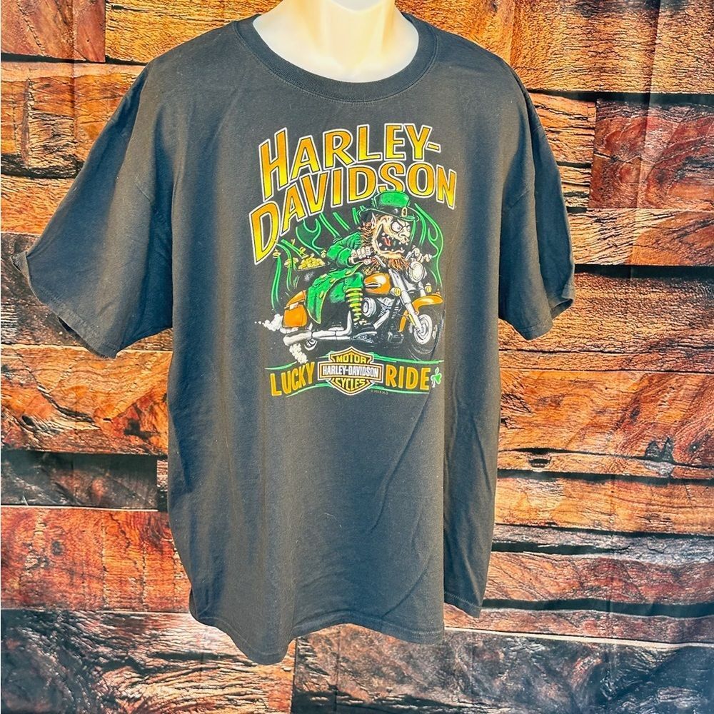 Harley-Davidson Black Tee with Green Motorcycle Graphic